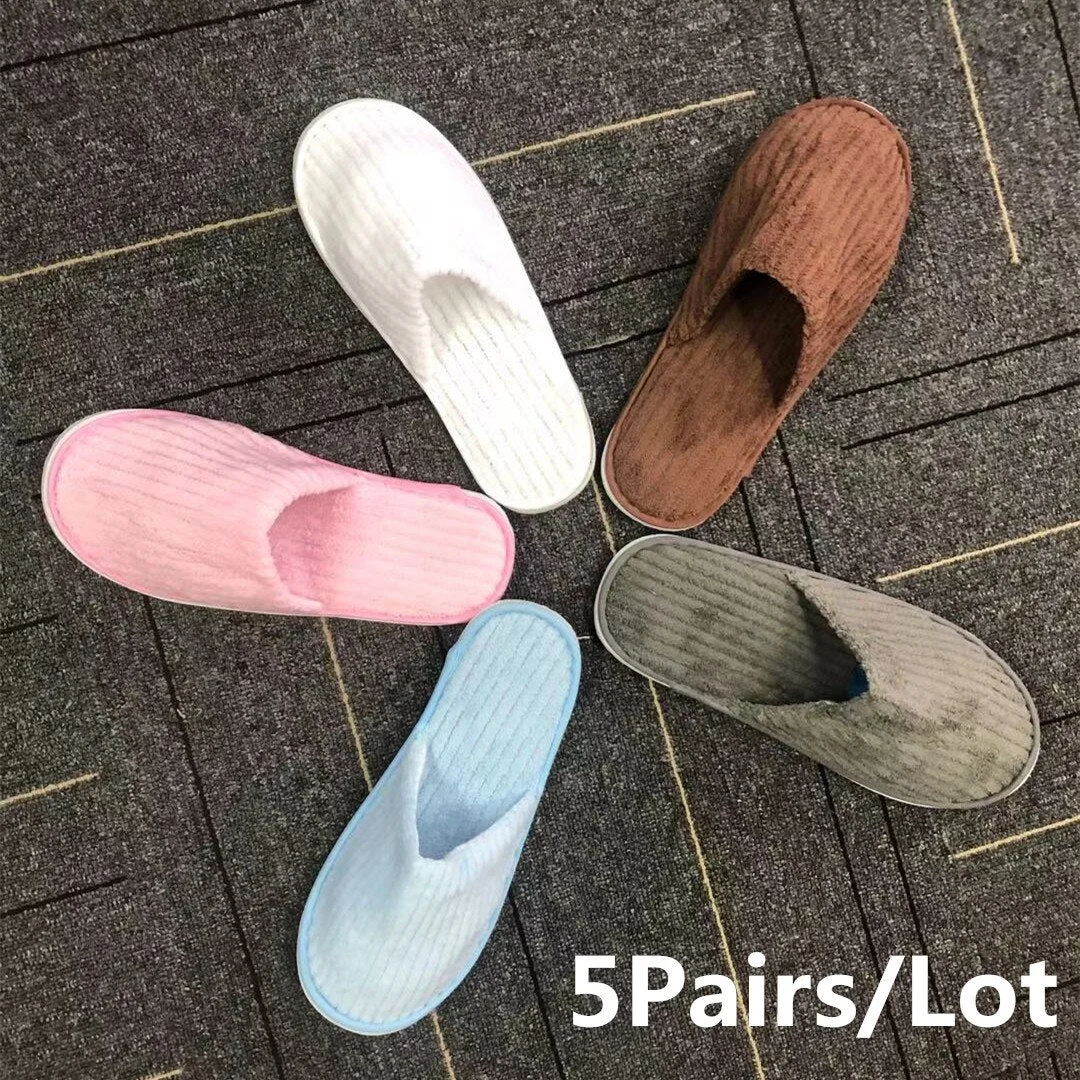 5 Pairs Winter Slippers Men Women  Hotel Disposable Slides Home Travel Sandals Hospitality Footwear One Size on Sale