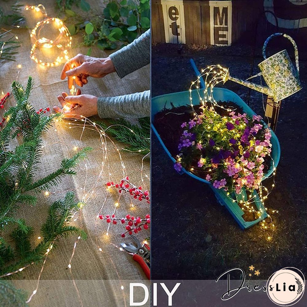 200 LEDs 10 Strands Waterproof Hanging Twinkle Fairy Lights Waterfall Vine String Lights Battery Operated Silver Wire Branch lights with Remote Timer for Garden Outdoor Bedroom Party Christmas Tree