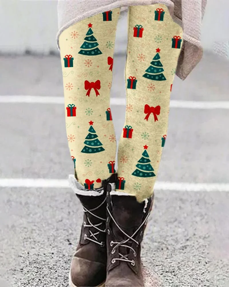 Women's Christmas Tree Gift Print Pants