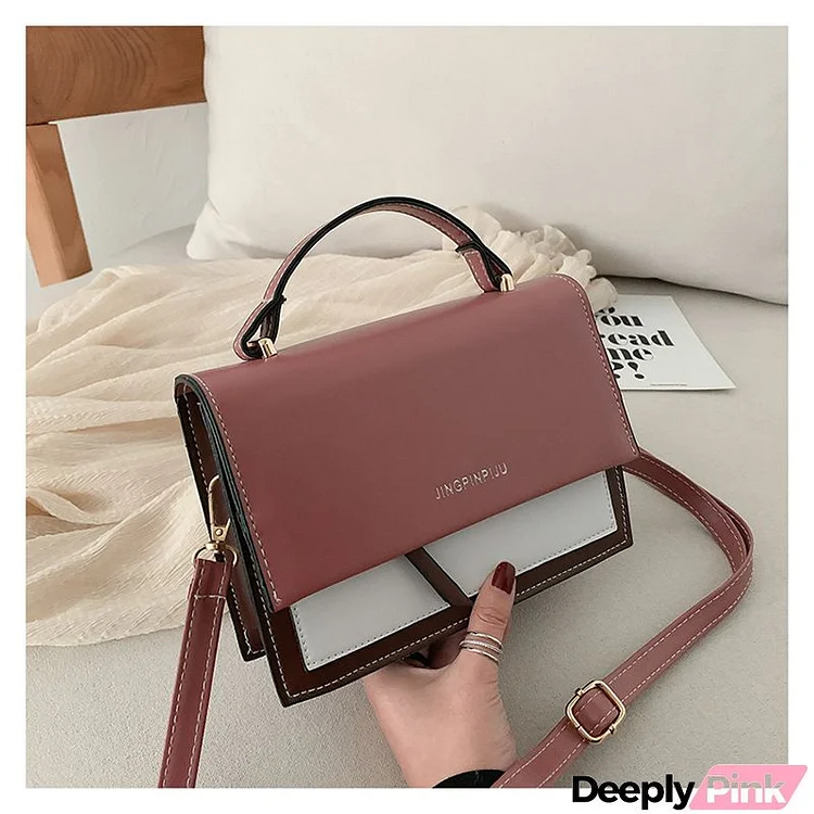 Women Casual Flap Buckle Design Contrast Color PU Crossbody Bag