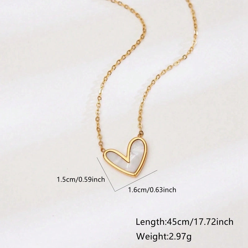Cute Sweet Asymmetrical Heart Shape 304 Stainless Steel Acrylic 18K Gold Plated Inlay Pendant Necklace