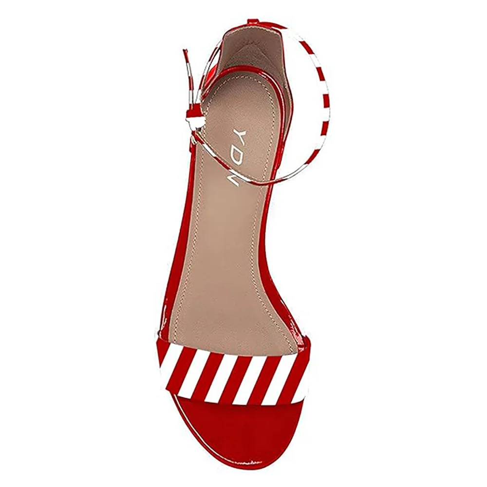 Patent Leather Red & White Stiped Round Toe Ankle St5ap  Flats