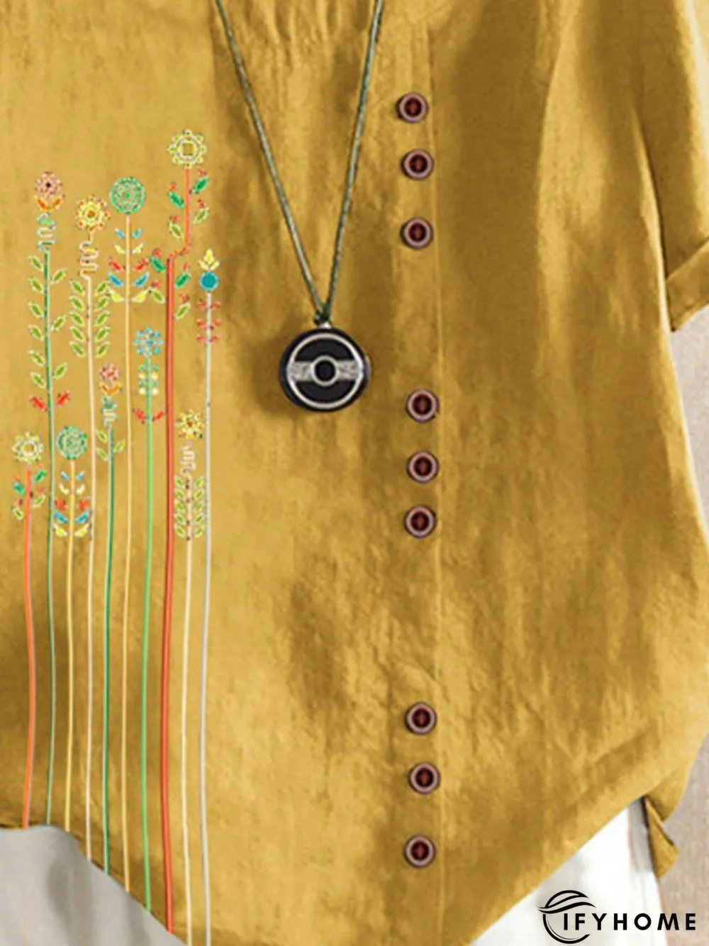 Yellow Floral-Print Casual T-shirt | IFYHOME