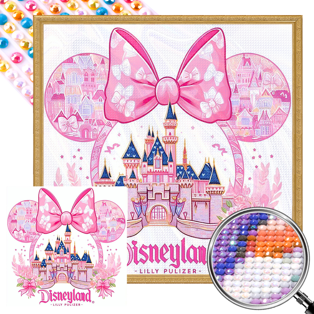 Pink Disney Castle 40*40cm(picture) full round drill diamond painting with 3 to 5 colors of AB drills