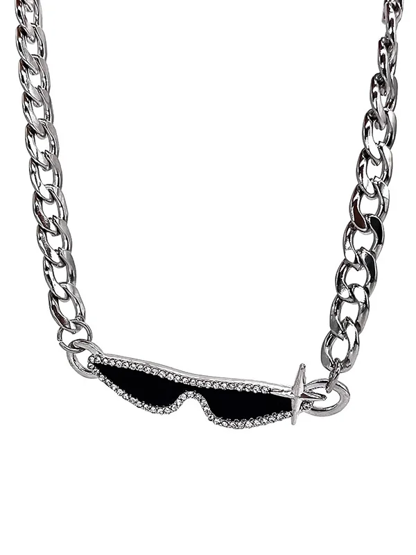Men's Hip-Hop Rhinestone Sunglasses Pendant Chain Necklace