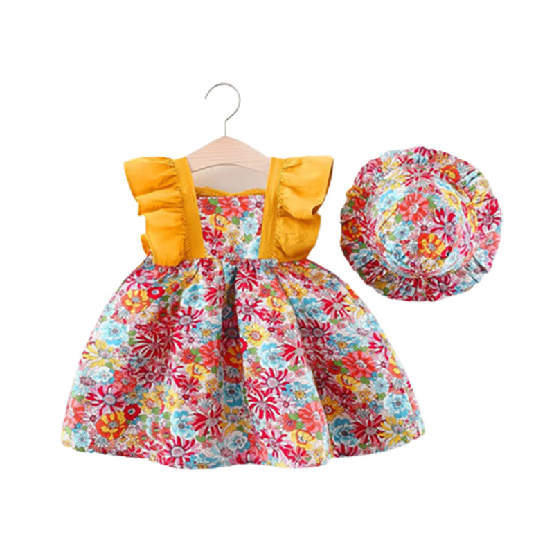 Baby Flower Lace Ruffled Dress with Hat