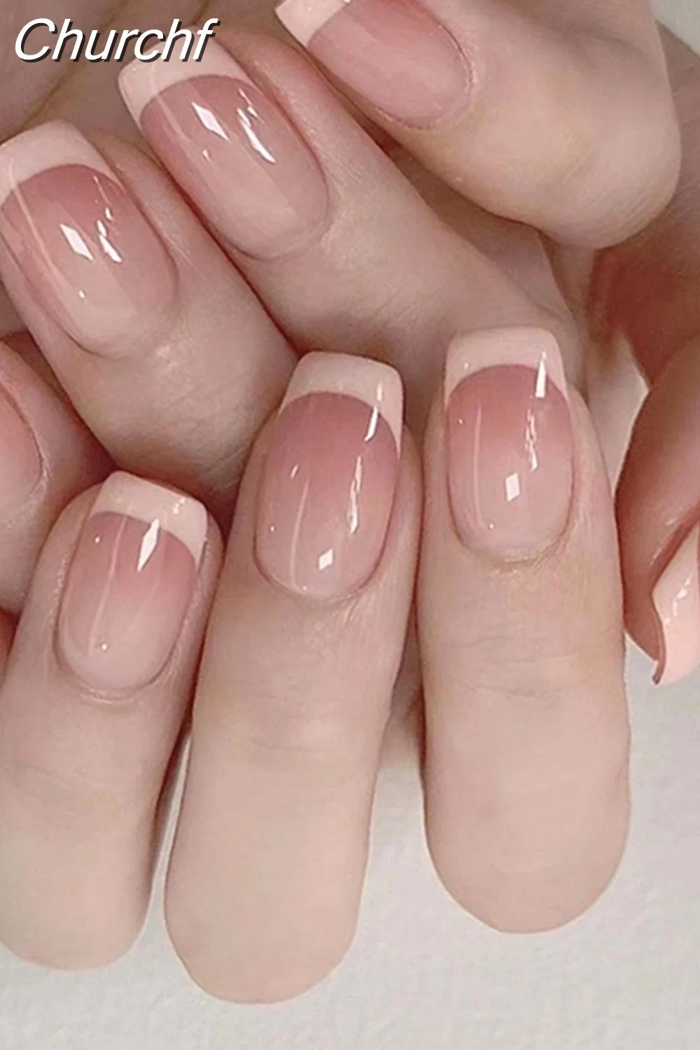 Churchf French White Side False Nails Wearable Rhinestone Desgin Fake Nails Short Simple Nail Full Cover Nail Tips Press On Nails-Nail Inspo