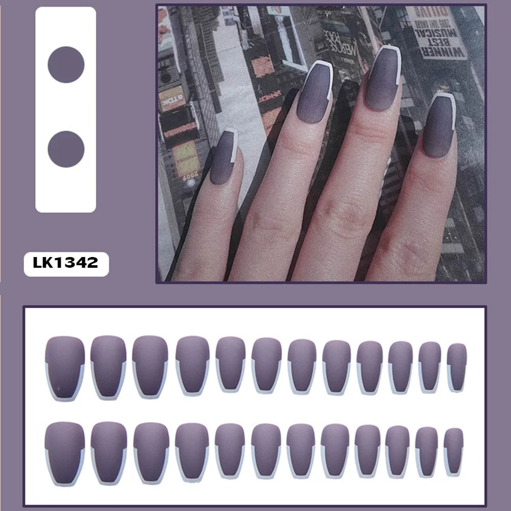 Fake nails with designs coffin artificial nails tips overhead press on nail Purple French false nails set nail art Accessories