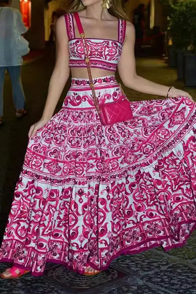 Sexy Geometric Print Square Neck Sleeveless Two Pieces