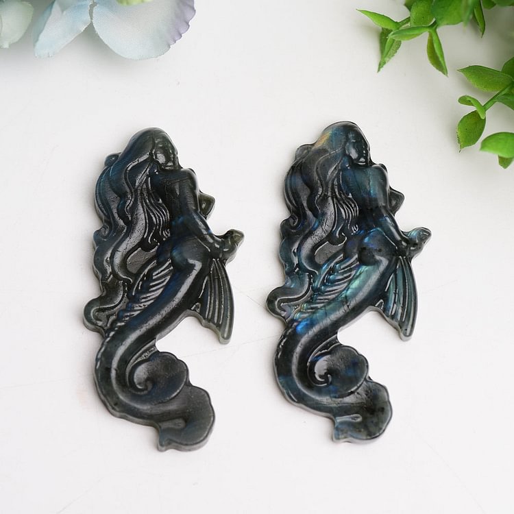 3.3" Labradorite Mermaid Crystal Carving