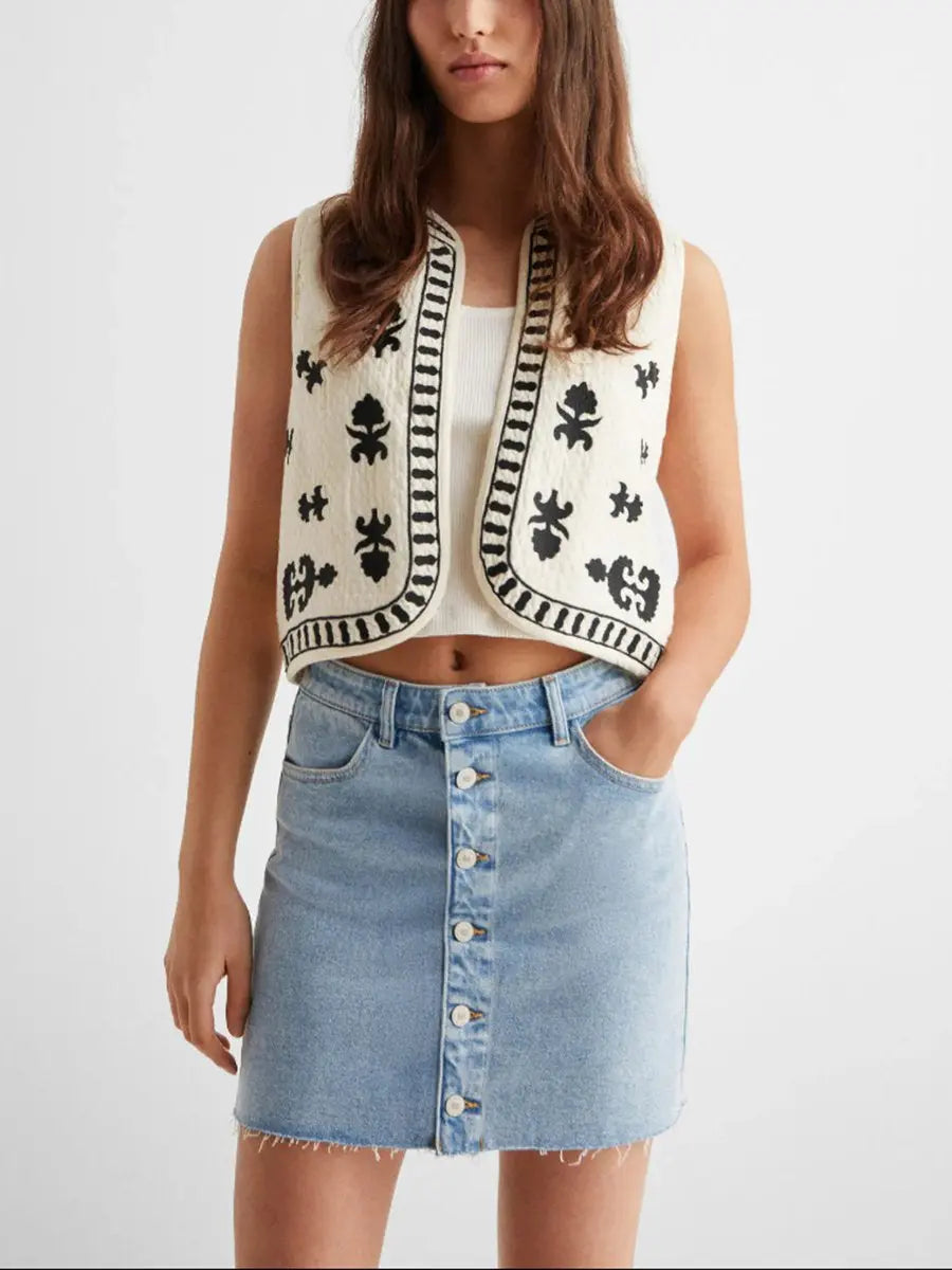 Retro Ethnic Style Vest Embroidered Cardigan Vest