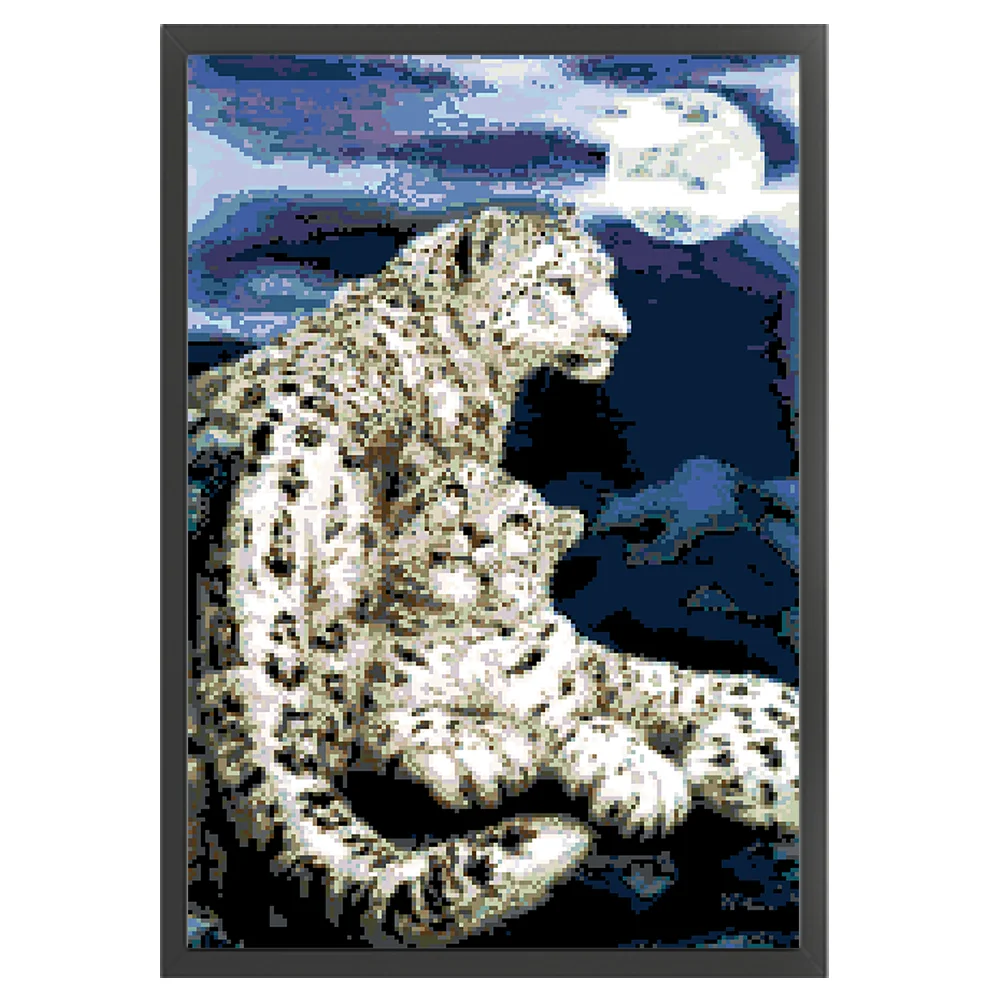9CT Full Stamped Cross Stitch Bead Embroidery - Leopard(Canvas|40*59CM)