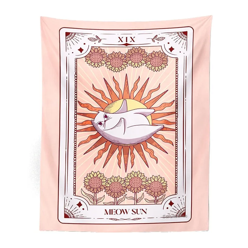 Cute Cat Tarot Tapestry Wall Hanging psychedelic decoration Witchy Boho sun moon Star Tapestries Living Room Kids Room Bedroom