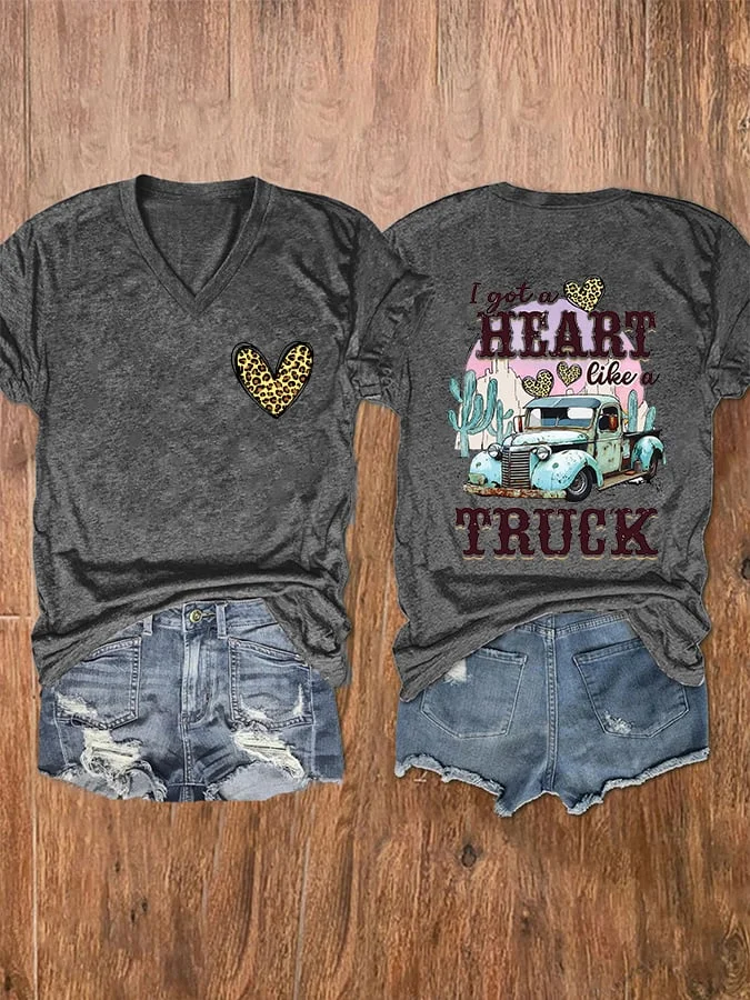 Women's I Got A Heart Like A Truck V-Neck T-Shirt socialshop