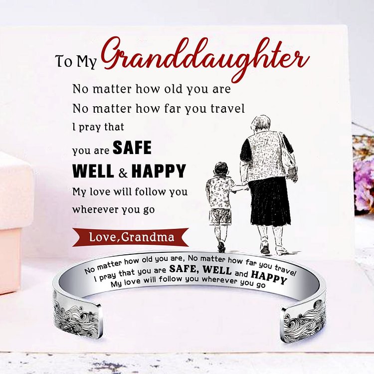 For Granddaughter - I Pray You Safe, Well And Happy Wave Cuff Bracelet