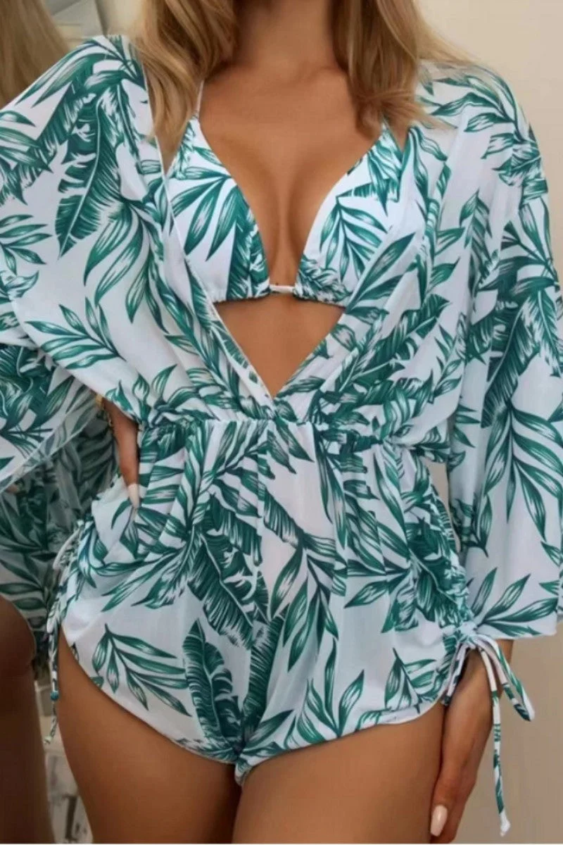 Sexy Print Bandage Swimsuit Three Piece Set