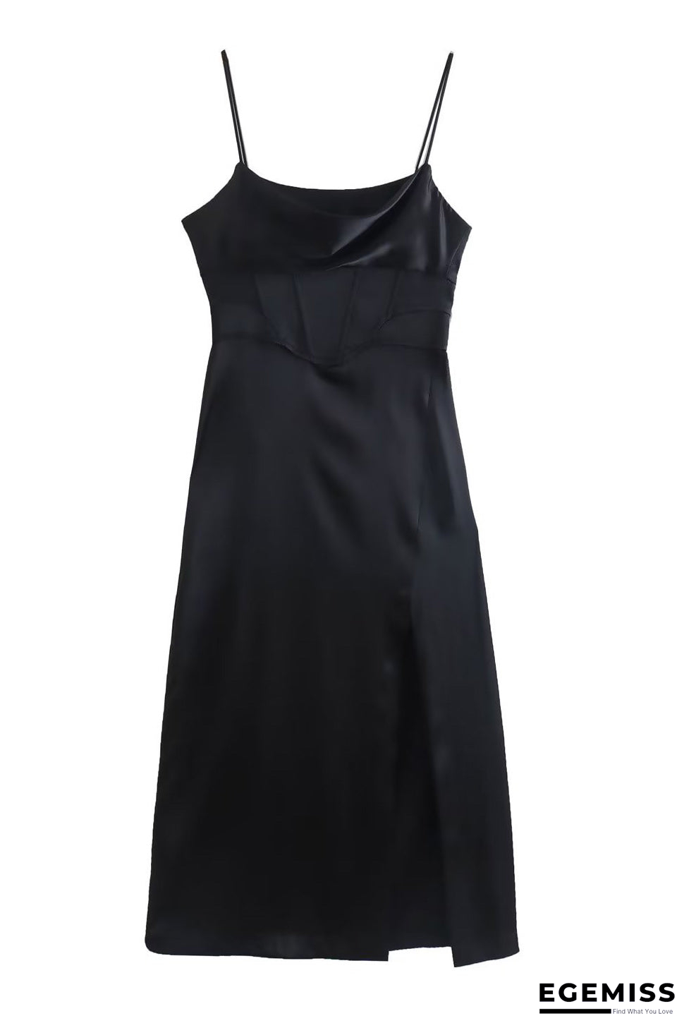 Simple Black Spaghetti Straps Midi Dress | EGEMISS