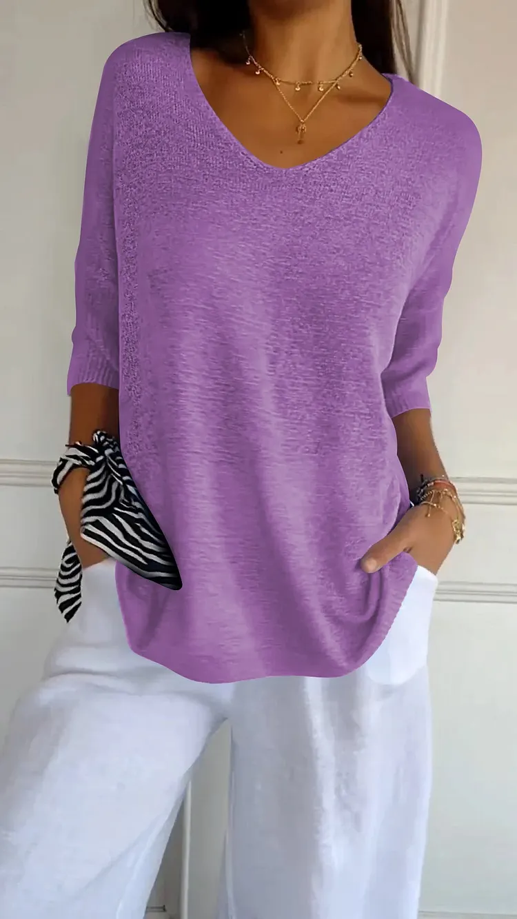 Street Color Lump Basic V Neck Tops(10 Colors)