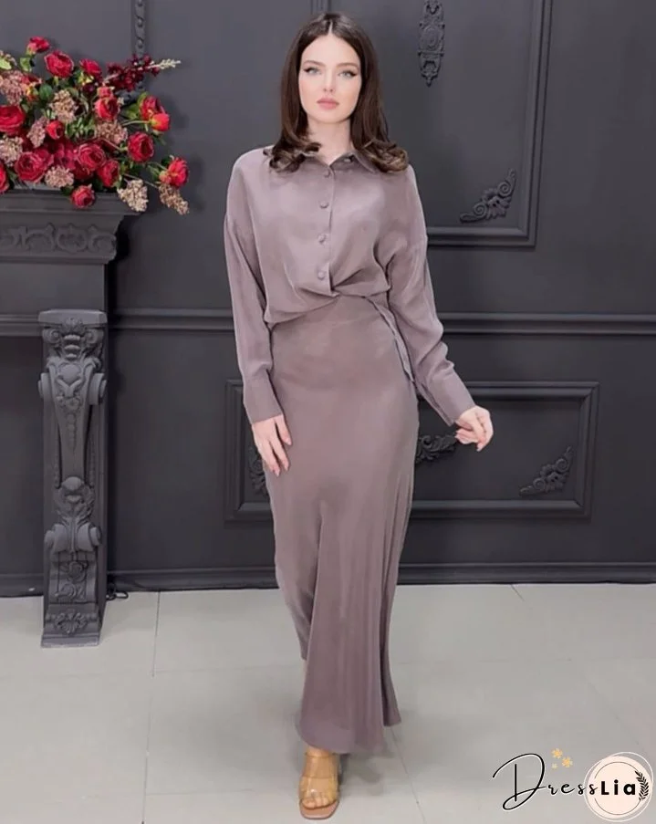 Women long-sleeved shirt Top and skirt two-piece set