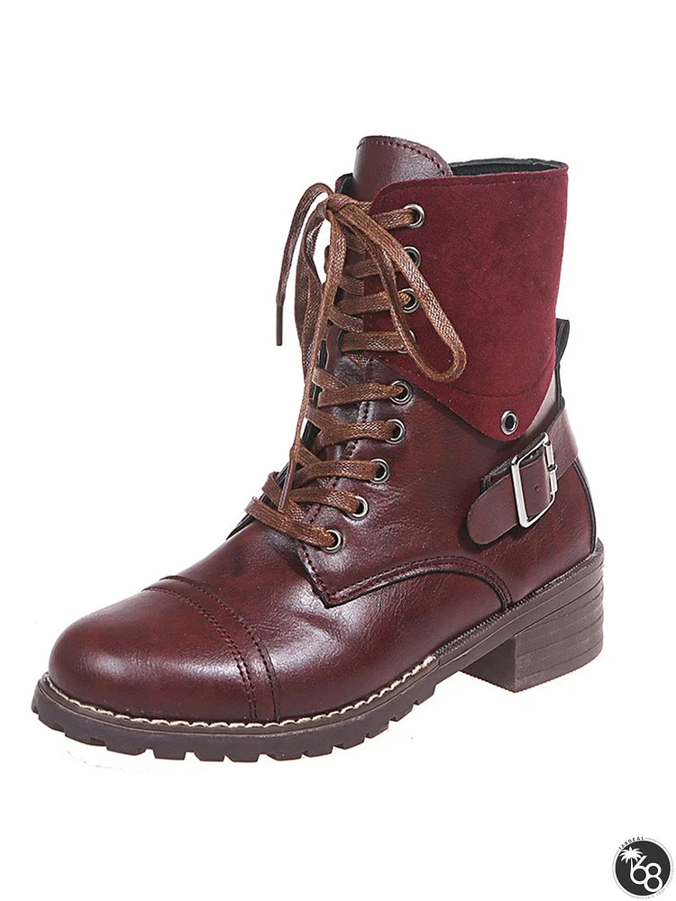 Retro Stitching Lace-up Zipper Boots | 168DEAL