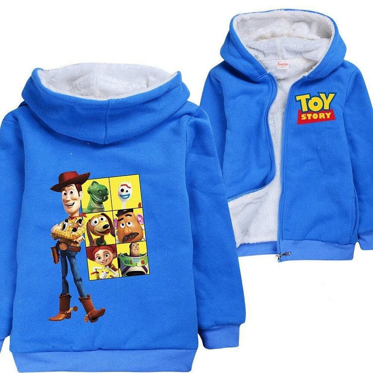 Mayoulove Sheriff Woody Toy Story 4 Print Boys Blue Zip Up Fleece Hooded Jacket-Mayoulove