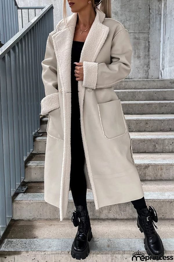 Harvey Pocket Long Sleeve Leather Plush Lined Button Down Coat