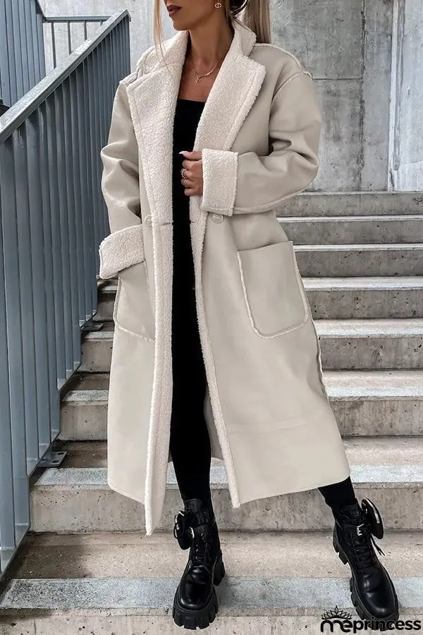 Harvey Pocket Long Sleeve Leather Plush Lined Button Down Coat
