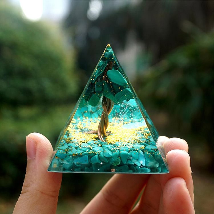  Malachite with Turquoise Tree Of Life Orgone Pyramid