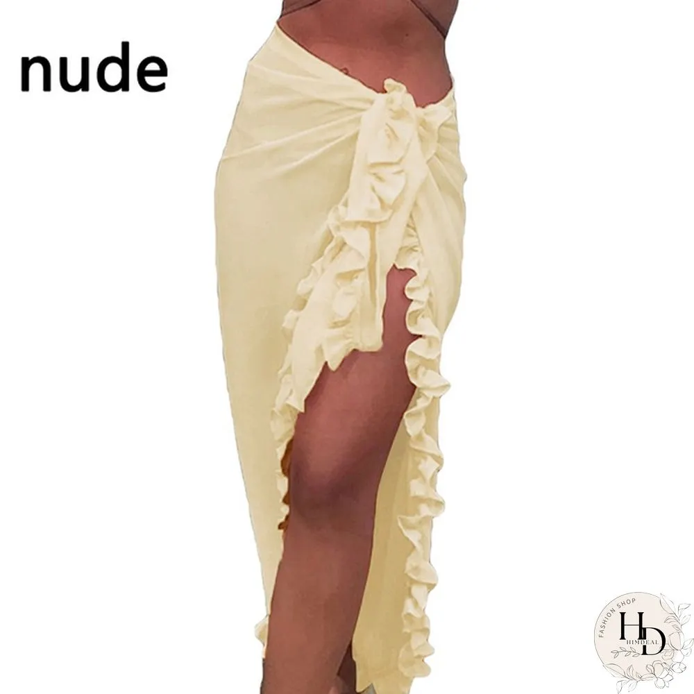Women Fashion Summer Beach Ruffles Bikini Cover Up Chiffon Wrap Skirts