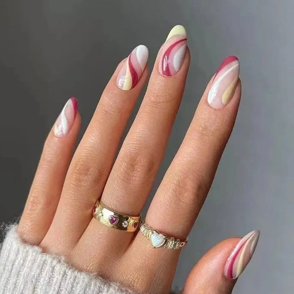 24pcs/box Press On Nails Almond Tai Chi White and Black Wearing Nail Finished oval head pre design acrylic nail tips for girls-Nail Inspo