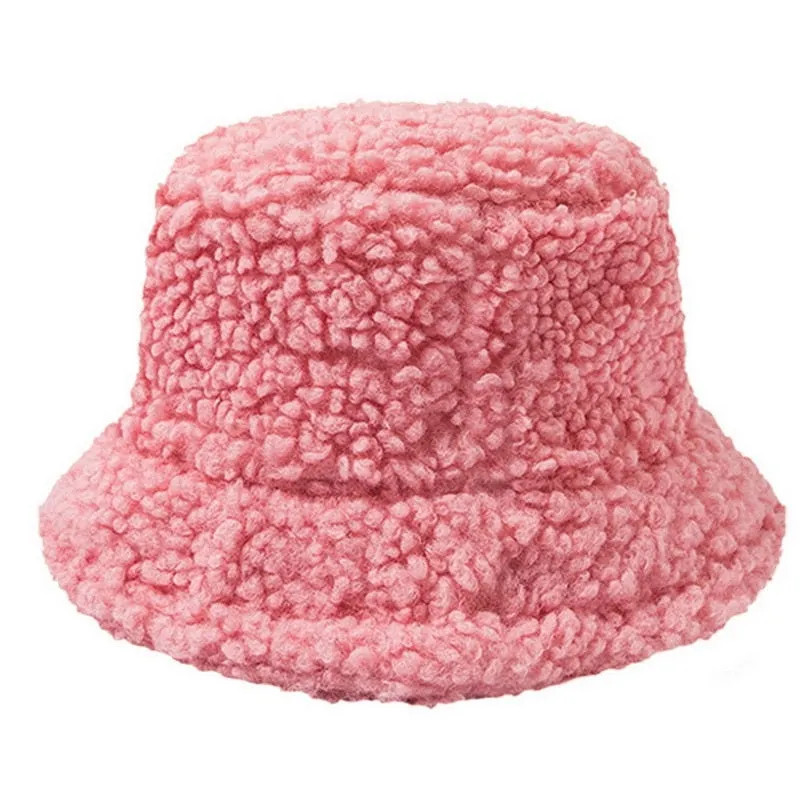 Women Hat Solid Artificial Fur Warm Female Cap Faux Fur Winter Bucket Hat for Women Outdoor Sunscreen Sun Hat Panama Cap Ladies