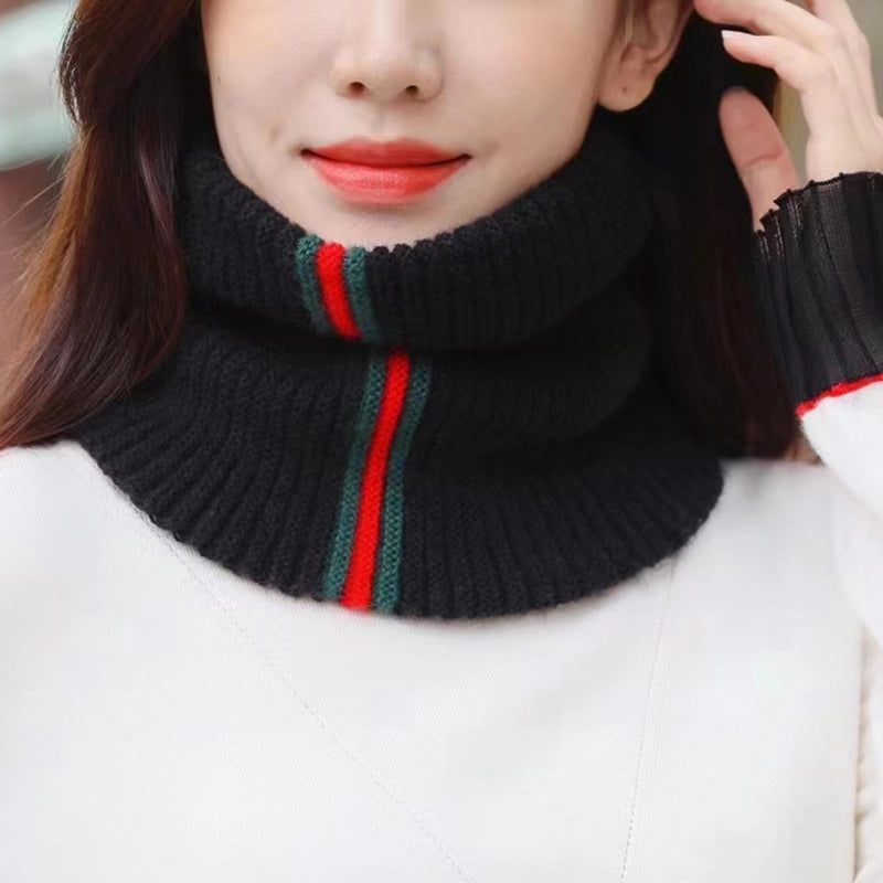 Autumn And Winter New Warm Knitted Hat Women’s Striped Geometric Neck Protection Scarf Pure Color Cover Fashion Couple