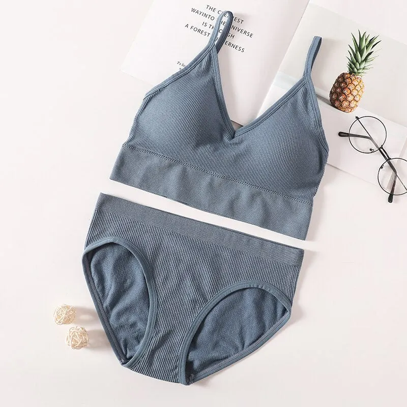 Women Bra Panties Set Seamless Bra Brief Cropped Cami Bralette Crop Top Brassieres Sexy Lingerie Active Bra Sport Underwear Set