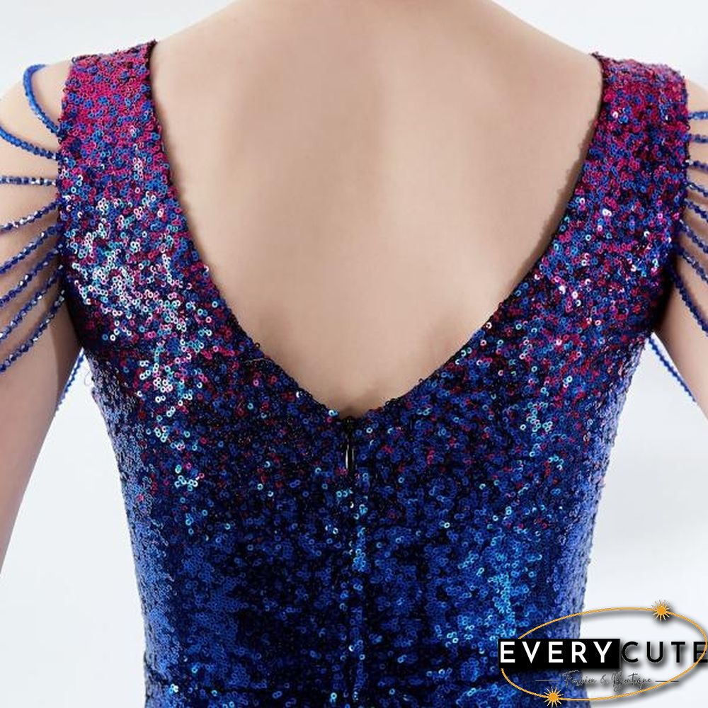 6 Colors Sexy Sequined Evening Party Gowns Women's Deep V Neck Floor-length Cocktail Dress Slim Mermaid Prom Dresses