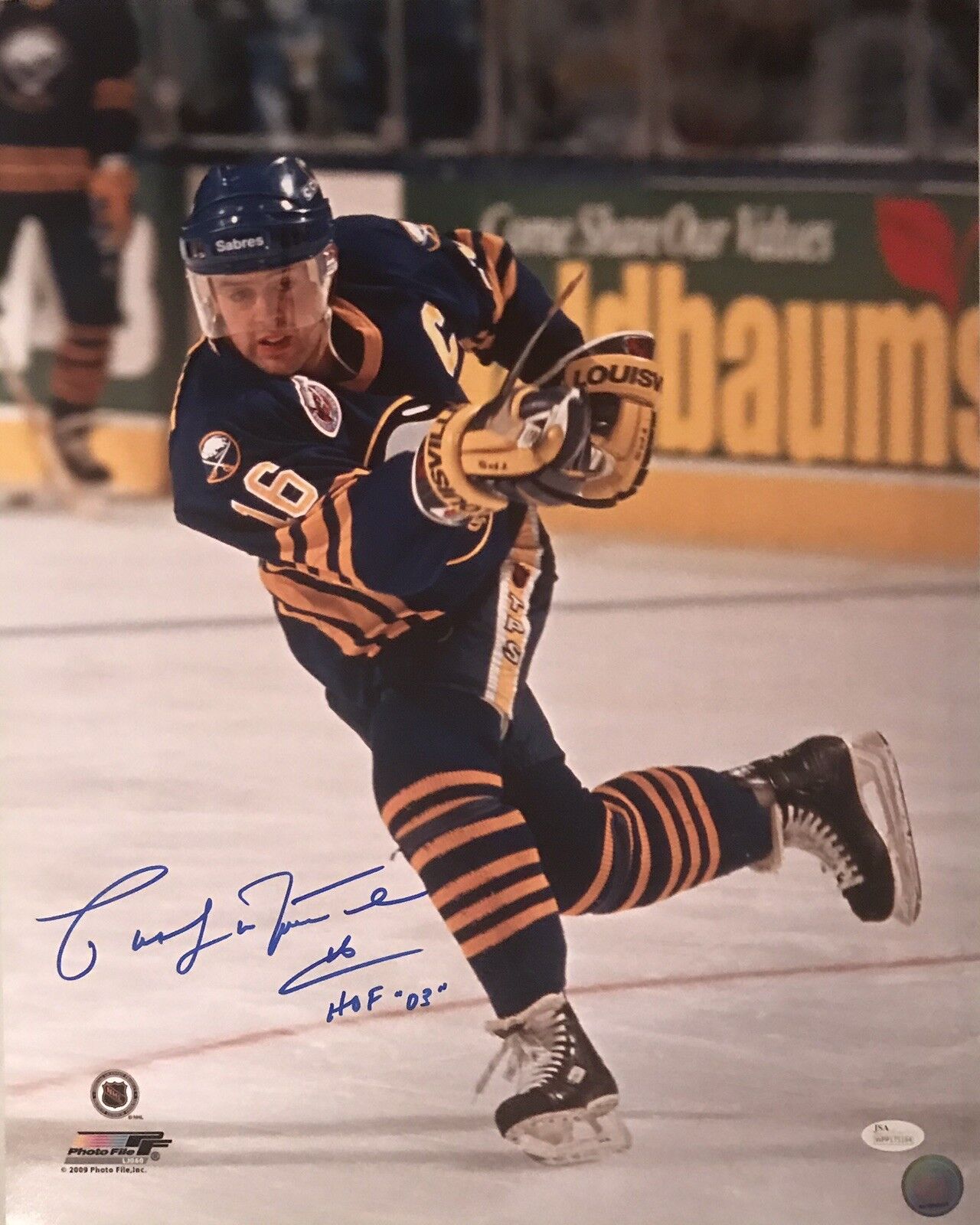 Pat LaFontaine Buffalo Sabres “HOF 03” Autographed 16X20 Pose #2 JSA Witness