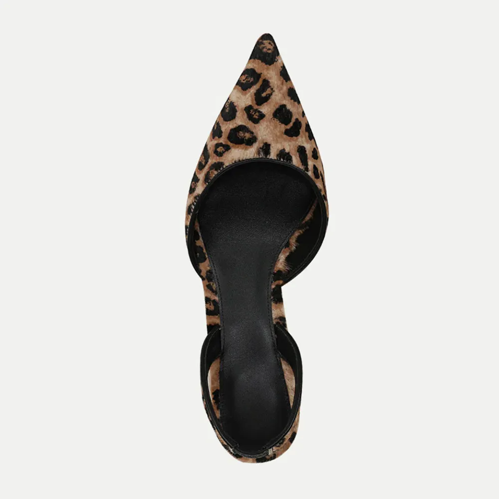 Leopard Print Slingback Pointed Toe Kitten Heel Pumps for Women