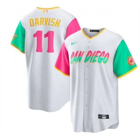 Men's San Diego Padres #11  Yu Darvish 2022 White City Connect Cool Base Stitched Jersey
