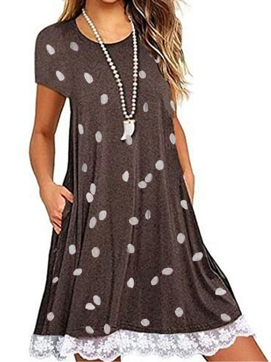 Round Neck Short Sleeves Floral Dress