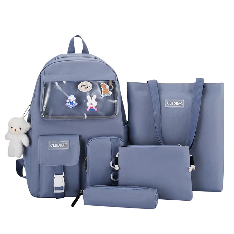 4pcs Kawaii Backpacks Teenager Girls School Mochila Shoulder Bags (Blue)