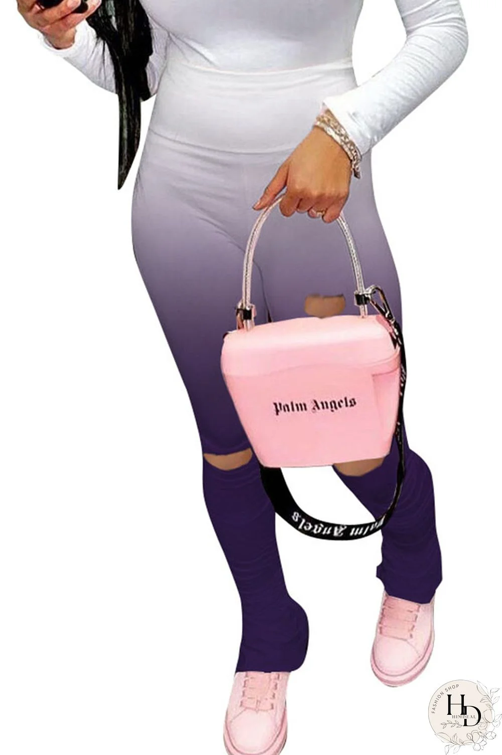 purple Black Orange Yellow purple Elastic Fly High Gradient Boot Cut Pants Bottoms