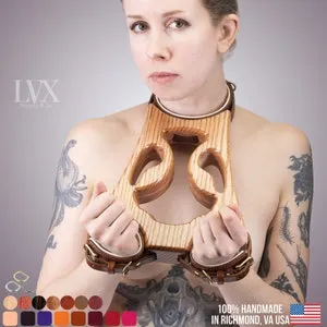 pornhint Pornhint Padded Leather & Wood BDSM Fiddle | Submissive Pillory Slave Dungeon Stocks Leather Bondage Torture Device | BDSM Furniture by LVX Supply