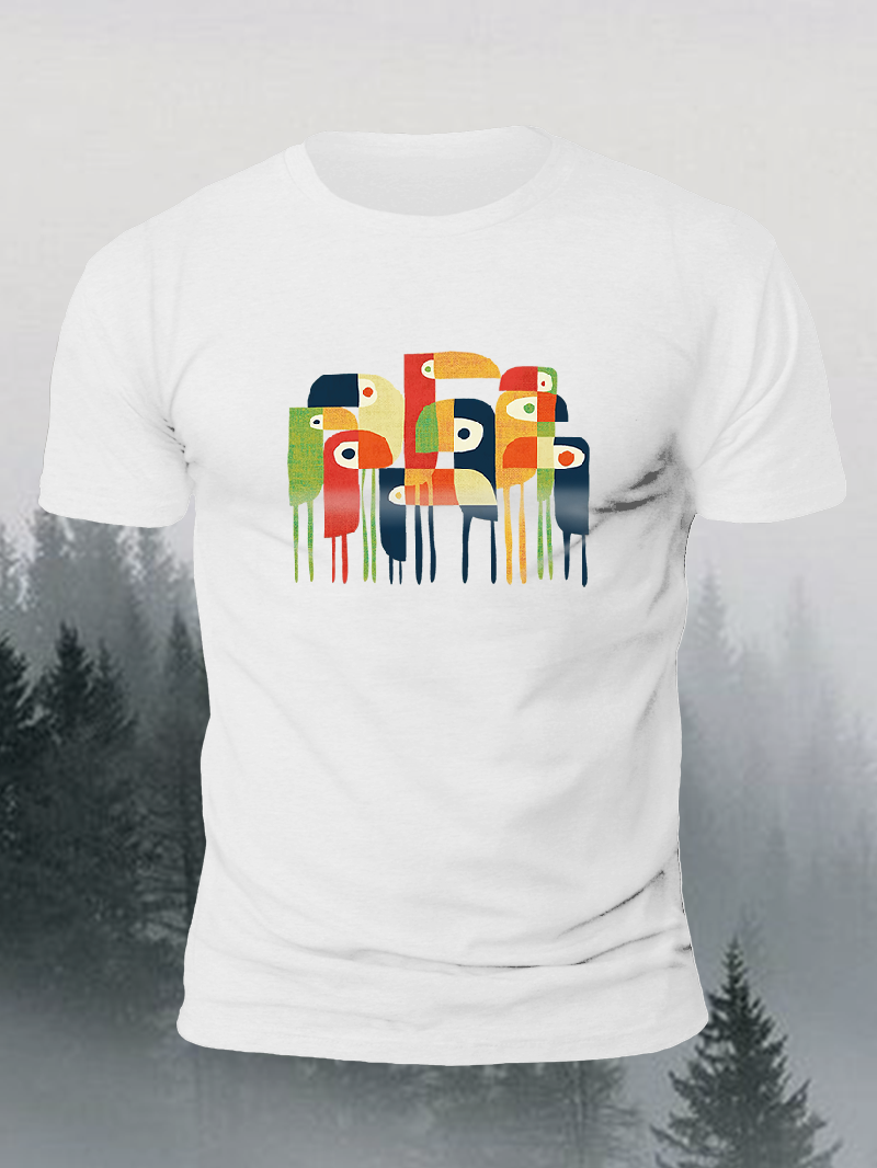 Men's Geometric Bird Family Short-Sleeved Shirt