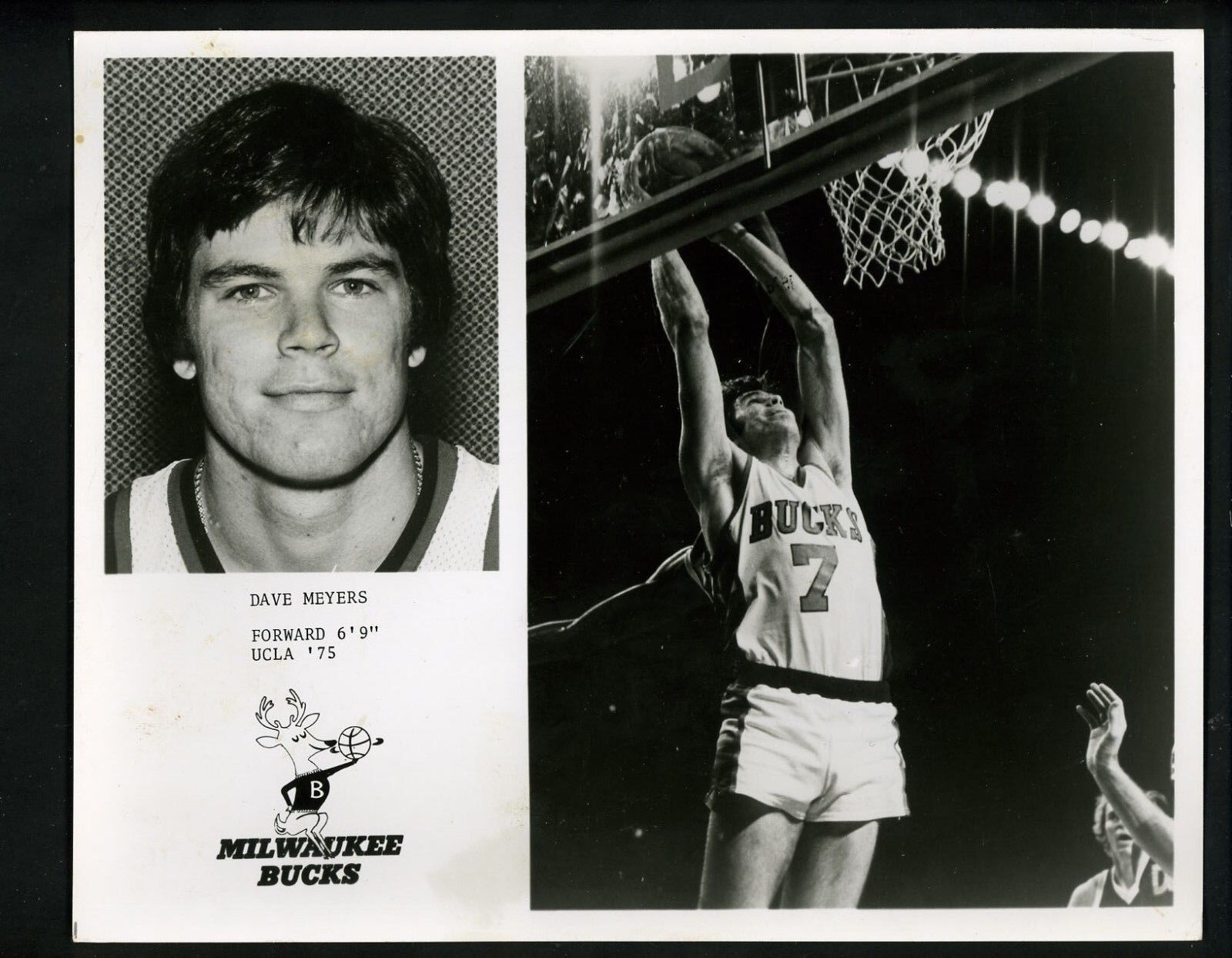 Dave Meyers circa 1970's team issued Press Photo Poster painting Milwaukee Bucks