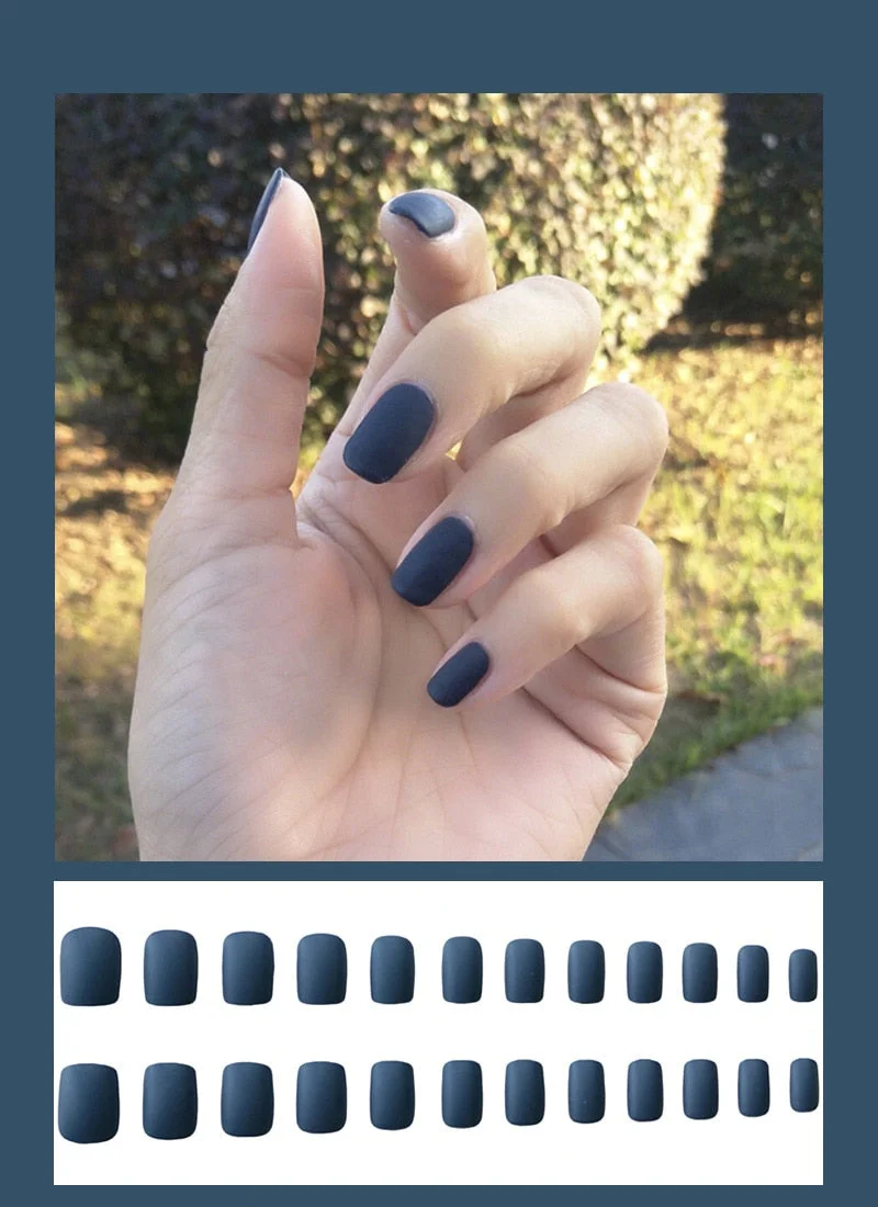 24pcs Dark Coffee Fake Nails Orange And Yellow Two-tone Matte Polish False Nail Patch Round Ballet Nail Tips Glue Wear Manicure-Nail Inspo