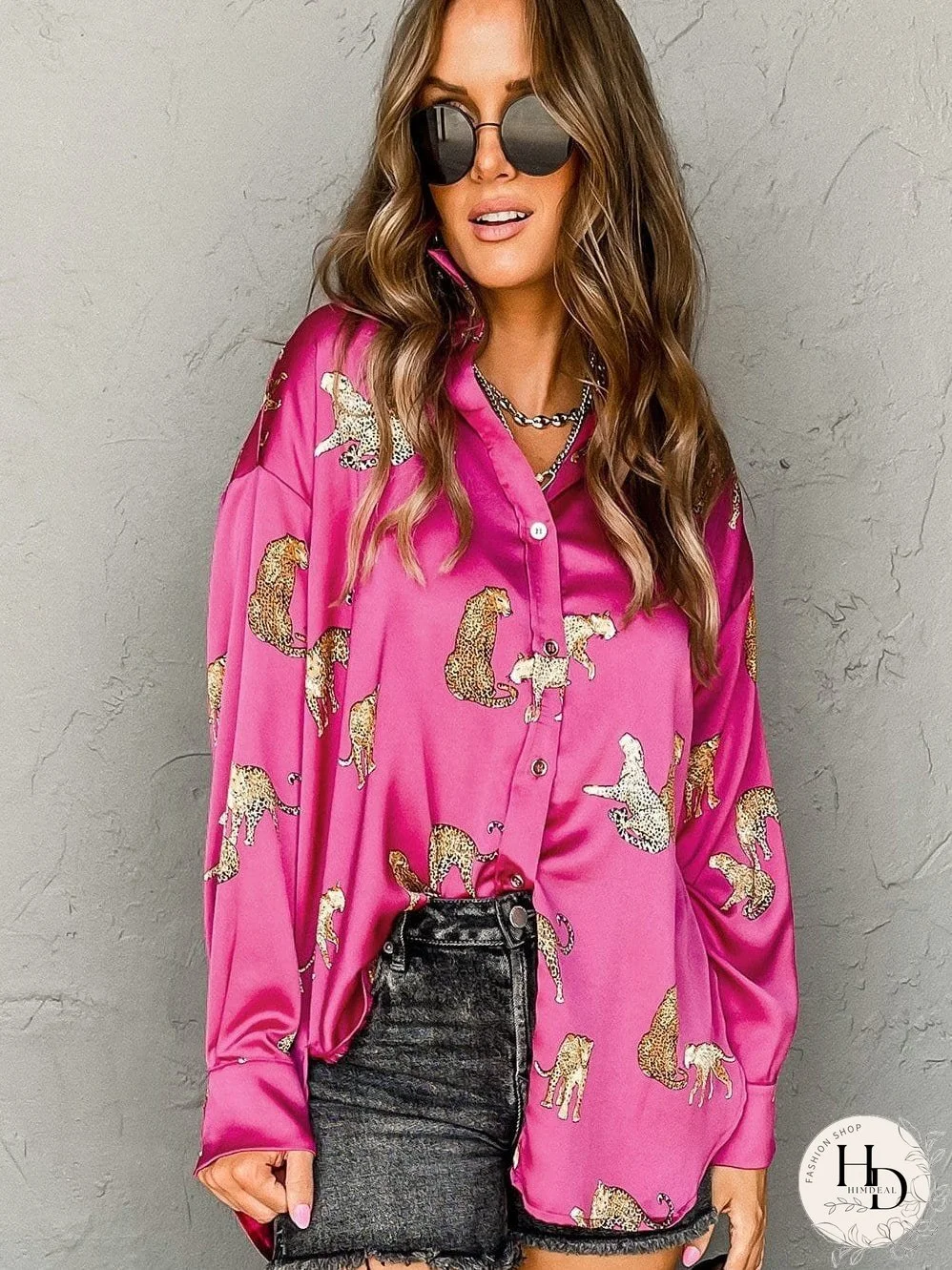 Tempting Printed Lapel Single-Breasted Long-Sleeved Blouse