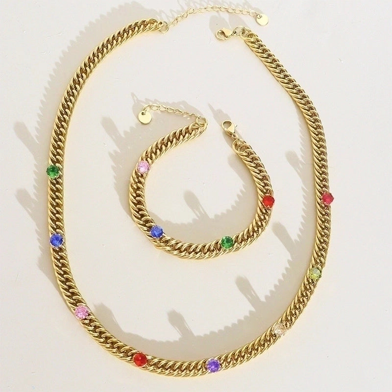 304 Stainless Steel 16K Gold Plated White Gold Plated Gold Plated Fashion Geometric Rhinestones Bracelets Necklace