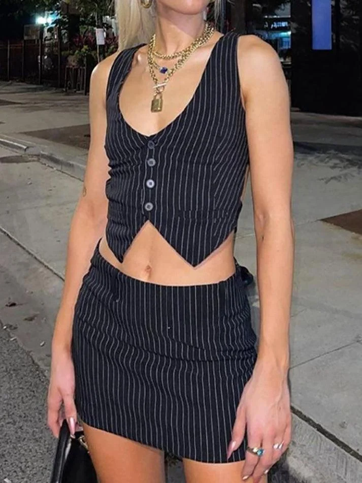 Brownm Pinstripe Detail Two Piece Set