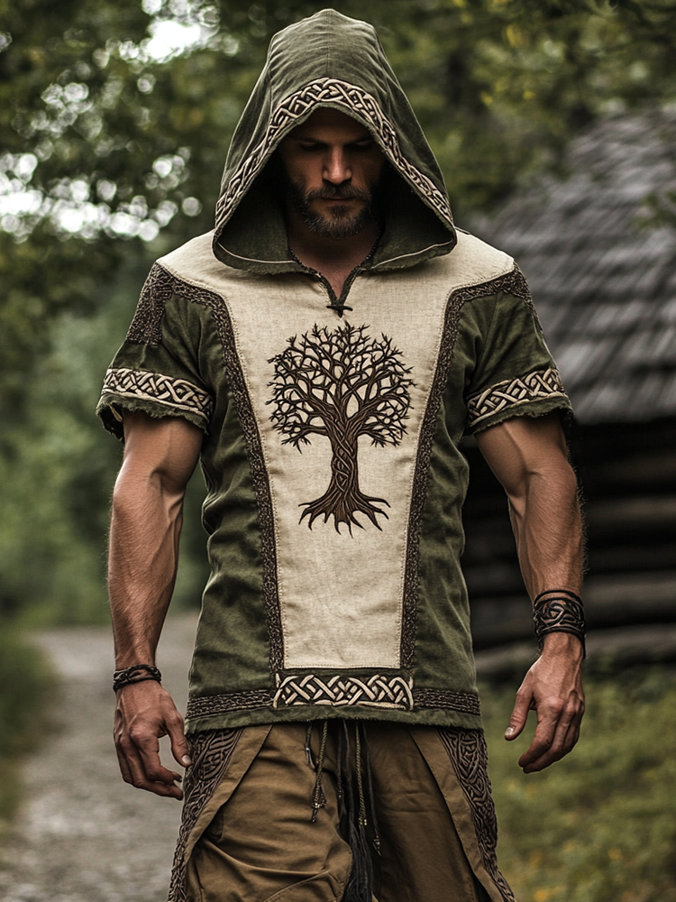 Men's Viking Tree Of Life Contrasting Colors Art Hooded T-shirt / Rvogue / Rvogue