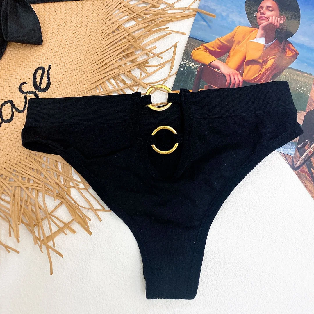 New Women's Underwear Sexy Solid Color Panties Fashion Metal Ring Comfort Briefs Mid Waist Seamless Underpants Female Lingerie