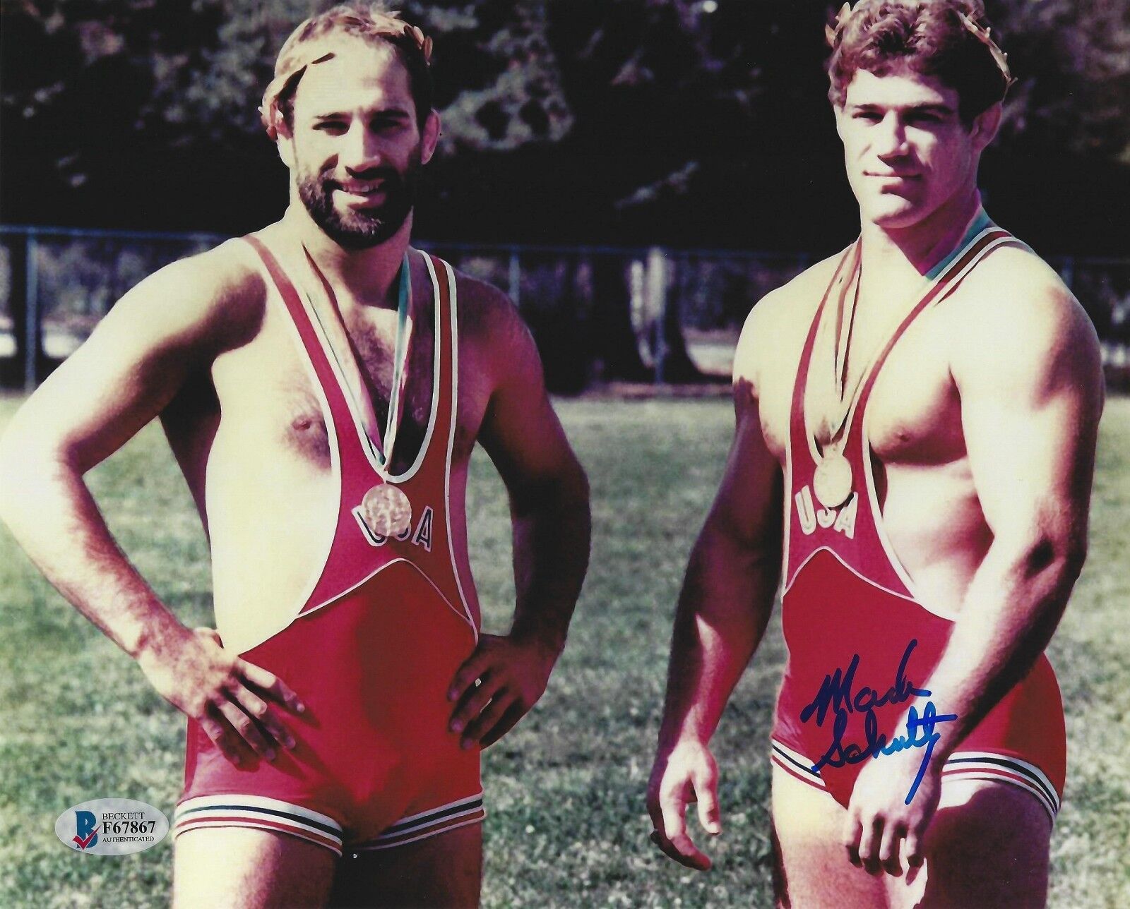 Mark Schultz Signed 8x10 Photo Poster painting BAS COA 1984 Olympic Wrestling Foxcatcher w/ Dave